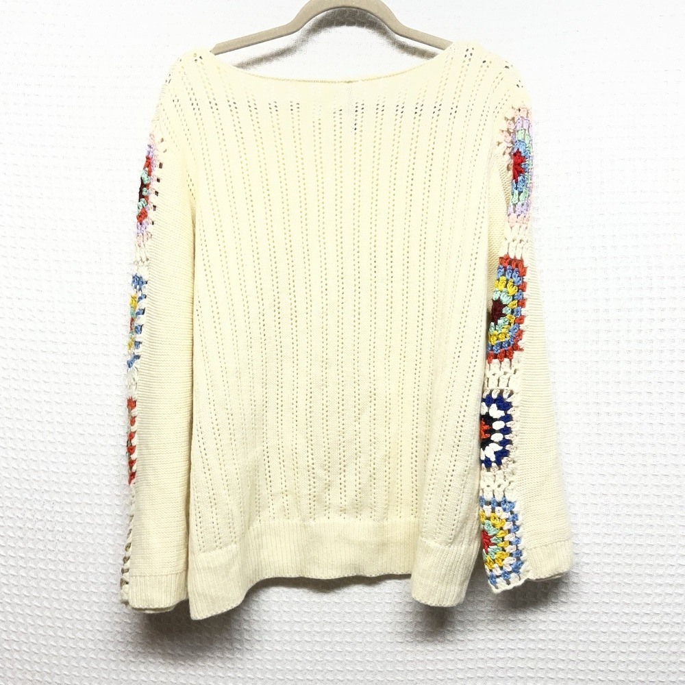 Anthropologie Sweater XL Granny Square Crochet Cottage Core Peasant Bohemian - Picture 6 of 9